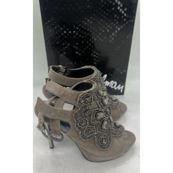 Sam Edelman Gray Ankle Strap High Heel Pumps Jeweled Stiletto's Size 6 1/2 - Picture 2 of 11